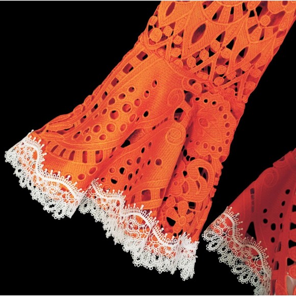 Dramatic Peplum Regency Style Size M Tangerine Embroidery Castle Milkmaid Eyelet - Picture 3 of 12